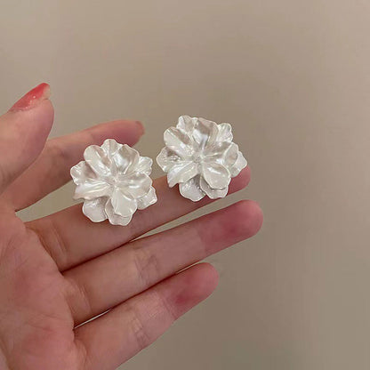 Elegant White Transparent Flower Stud Earrings For Women Cute Sweet Acrylic Big