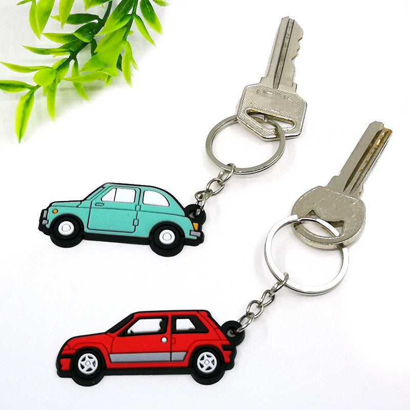 6 Styles Car Shape Vehicle PVC Keychain Cartoon Decoration Charms Key