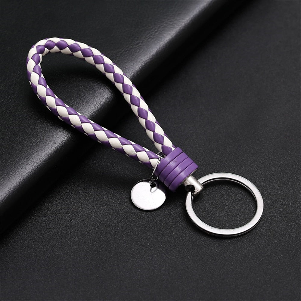 39 Styles PU Leather Braided Woven Rope Keychain DIY Bag Pendant Key Chain