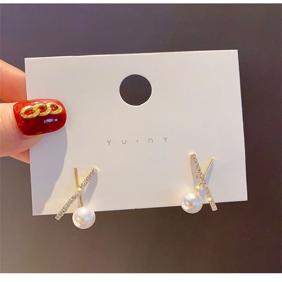 Crossed Lines Stud Earrings Ladies Wedding Party Earring Birthday Jewelry Gifts