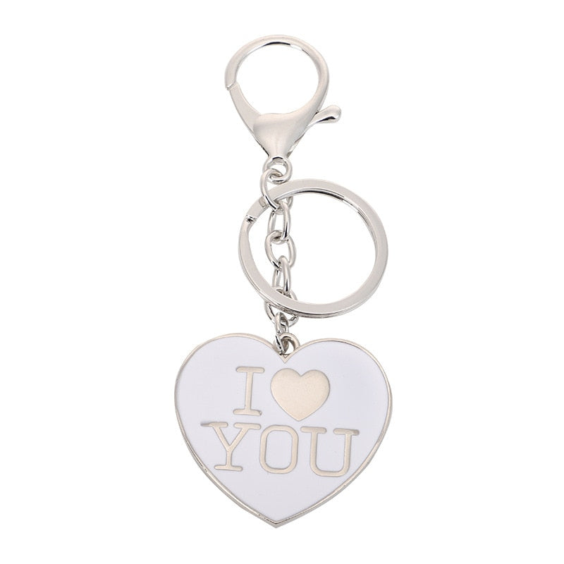 4 Colors Metal Keychain I Love You Key Ring for Lovers Heart-shaped Pendant Car