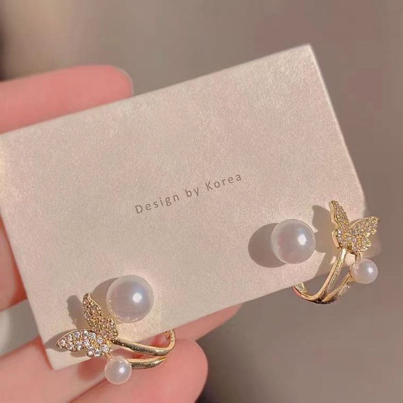 16 Styles Irregular Flower Fish Tail Pearl Stud Earrings Woman Fashion Party