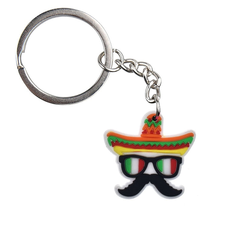 Mexican Pattern Face Keychain Cartoon Creative Gift Key Holder Keyring Anime