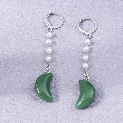 Green Stone Moon Shaped Drop Dangle Earrings Trendy Women Fashion Earrings