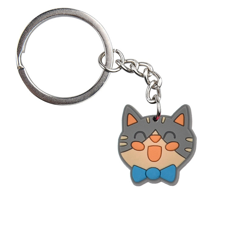 Grey Cat And Bowtie Keychain Gift for Cat Owner Cartoon Creative Gift Key Holder