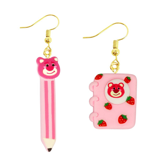 Creative Funny Design Pink Bear Pensil Drop Earrings Women Creativity Jewelry