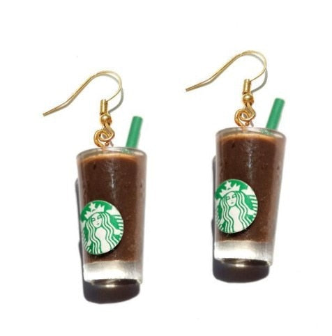 Iced Coffee Funny Design Dangle Drop Earrings Women Fashion Creative Art Cute