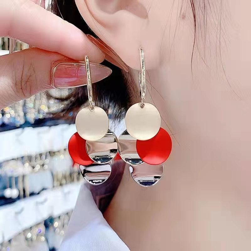 Red Disk Decor Lady Cute Dangle Earrings for Women Jewelry Girls Earrings