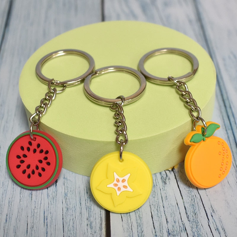 19 Styles Fruit Slices Strawberry Carrot Orange Apple Keyring Cartoon Keychains