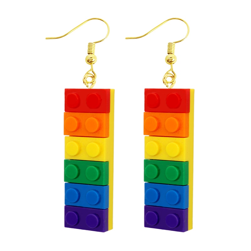 Creative Funny Design Colorful Construction Toy Drop Earrings Women Creativity