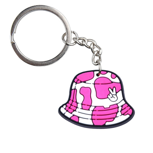 Pink Pattern Hat PVC Pink Keychain Keyring Cute Key Chain Keychains Bag Car