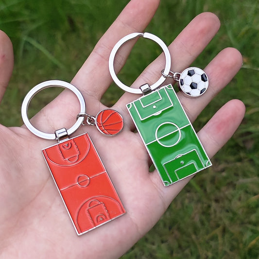 1pcs Creative Football Court Key Chain for Men Basketball Court Pendant Key Ring