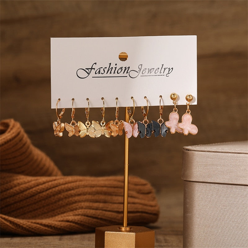 13 Styles 5-6 Pairs Set Heart Butterfly Dangle Earrings for Girls Women Birthday