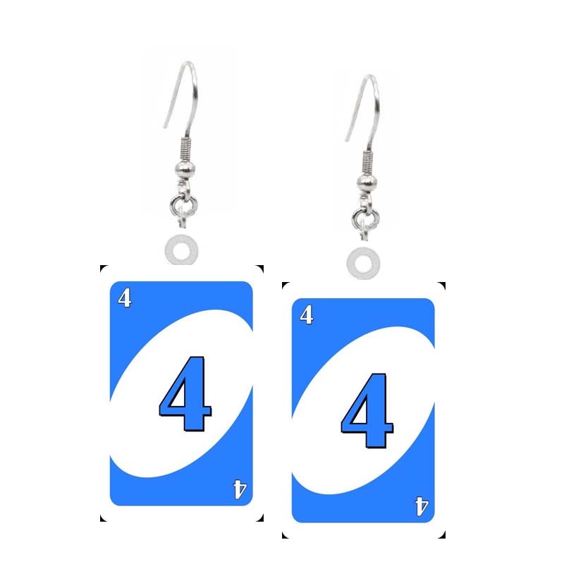 Uno Game Number 4 Card Drop Earrings Hip Hop Women Party Gift Jewelry Ear