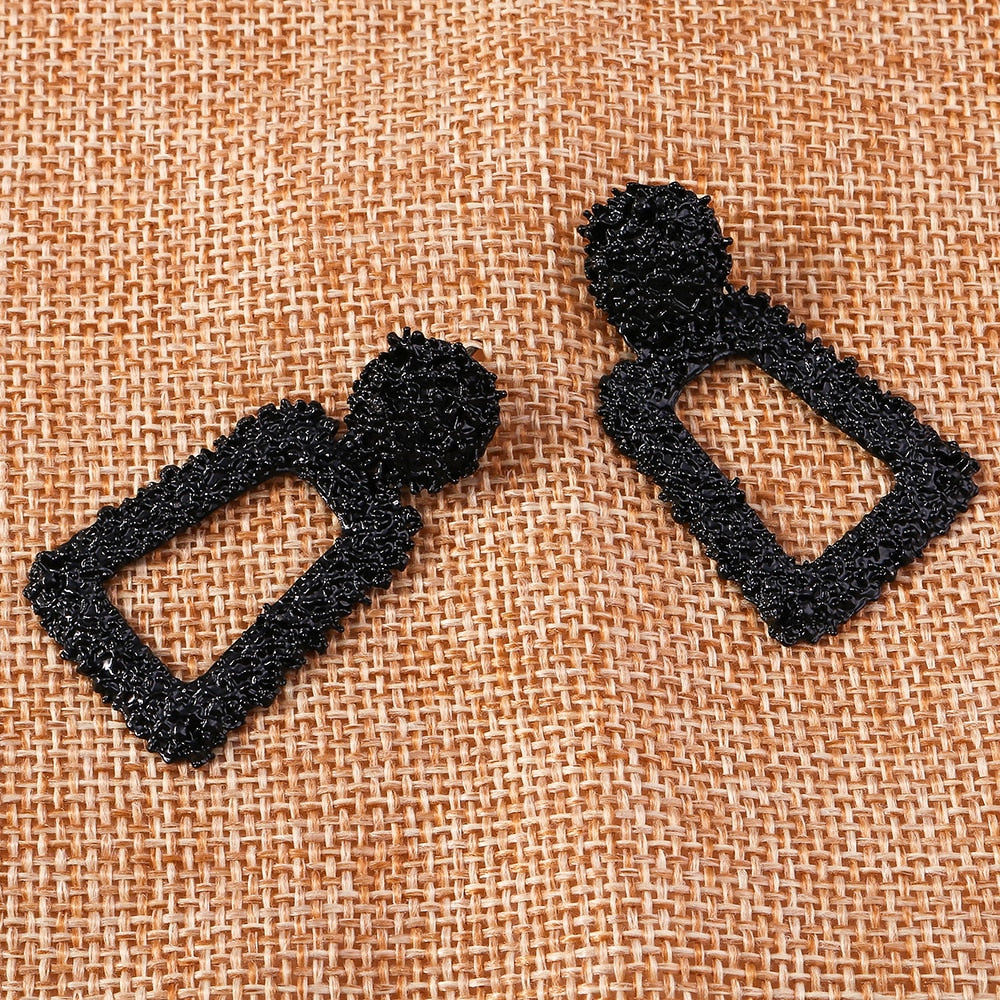 Black Textured Geometric Drop Earrings For Women Girl Fashion Modern Jewelry