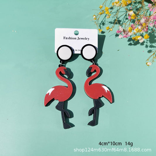 Red Flamingo Acrylic Drop Earrings Women Travel Fashion Cartoon Earrings