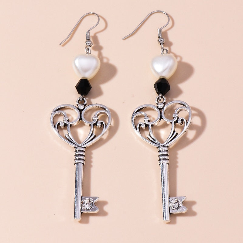 Hollow Decor Key Shape Drop Earrings Trendy Women Fashion Earrings Jewelry Gift