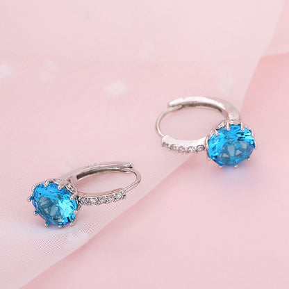Blue Crystal Ear Buckle Ear Studs Earrings Female Fashion Earrings Jewelry Gifts