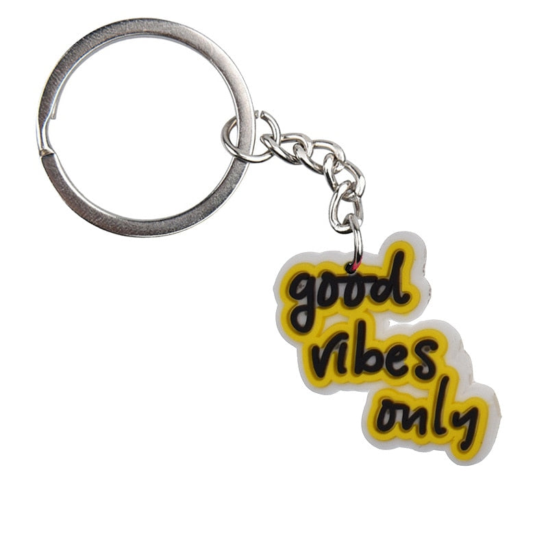 17 Styles Positivity Friends Yellow PVC Keychain for Women Charm Key Chain Women