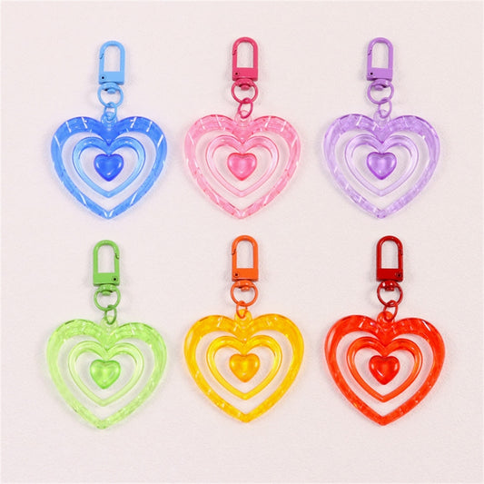 6 Colors Hollow Heart Acrylic Keychain Cute Earphone Case Pendant For Girls