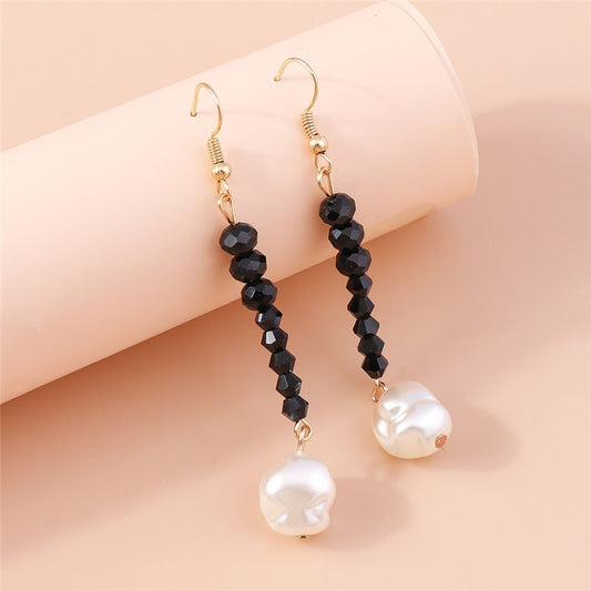 Black Beads White Faux Pearl Drop Earrings Women Creativity Jewelry Cute Earring