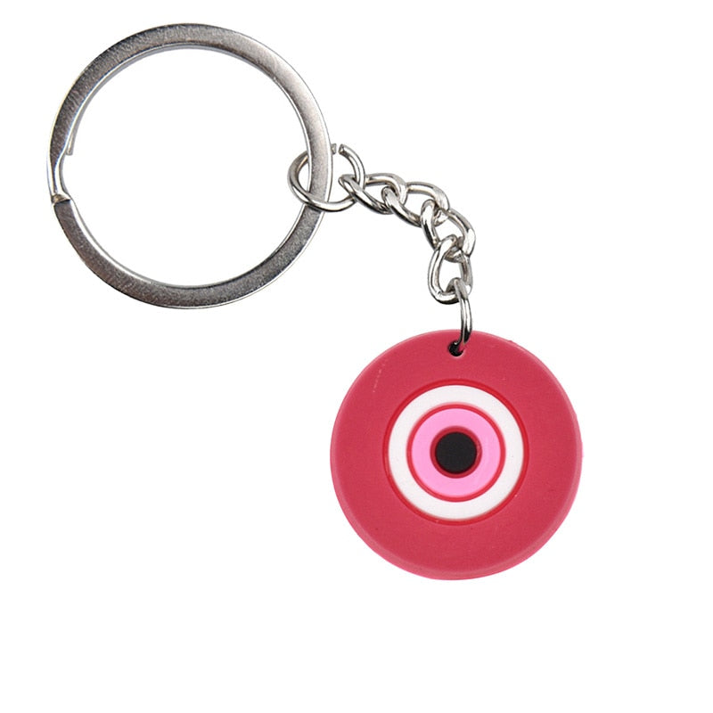 Pink Round Lucky Evil Eye Keychain Cartoon Key Holder Car handbag Keyring Gift