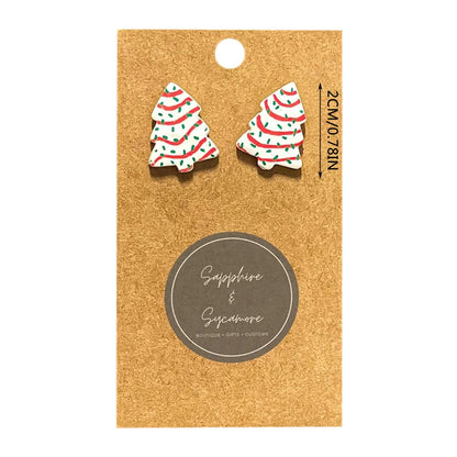 Christmas Tree Drop Earrings for Women Christmas Plaid Print PU Leather Earrings