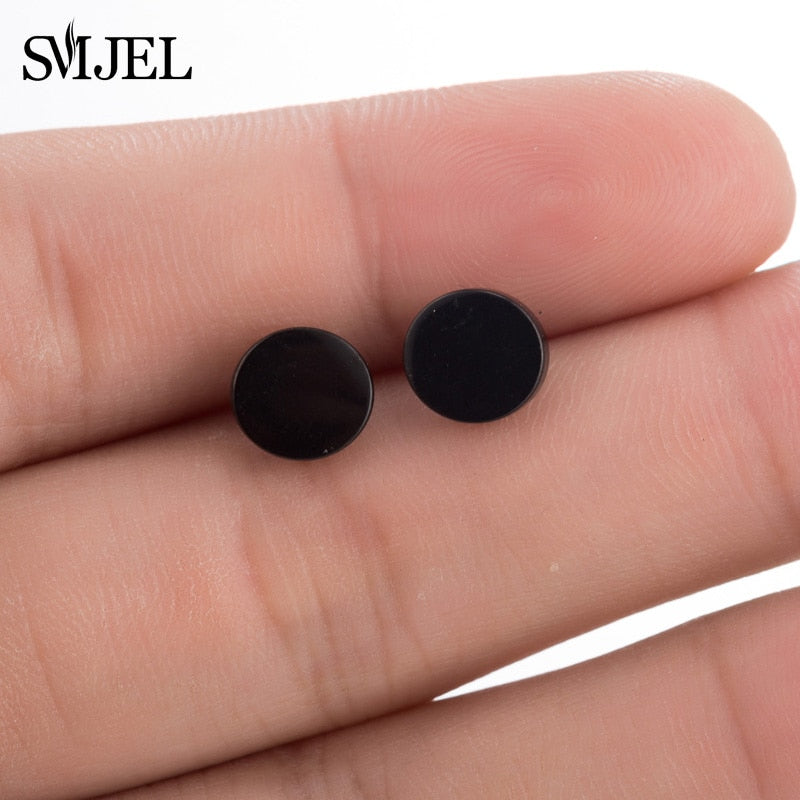 Round Black Stainless Steel Earrings Women Jewelry Small Studs Gifts Earring