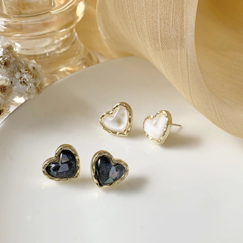 White Black Heart Fashion Earrings Minimalist Creative Style Ear Studs Earrings