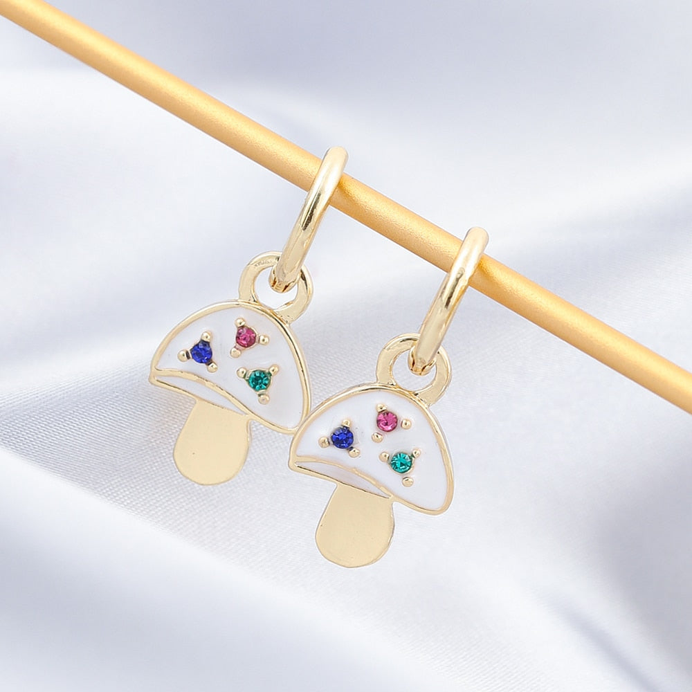 White Mushroom Drop Earrings Cartoon Art Women Party Jewelry Ear Fashion Pendant