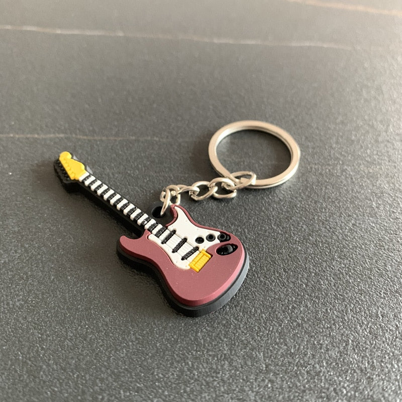 Electric Guitar Musical Instrument Silicone Pvc Soft Keychain Cartoon Small Gift