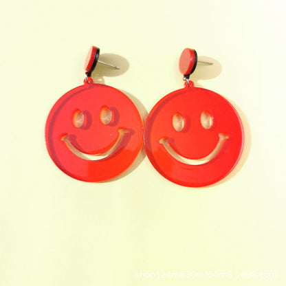 Red Smile Acrylic Drop Earrings Female Travel Cartoon Earrings Creative Art