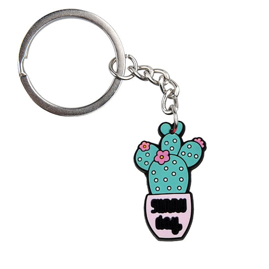 Blooming Cactus PVC Keychain Cartoon Creative Gift Key Holder Keyring Anime