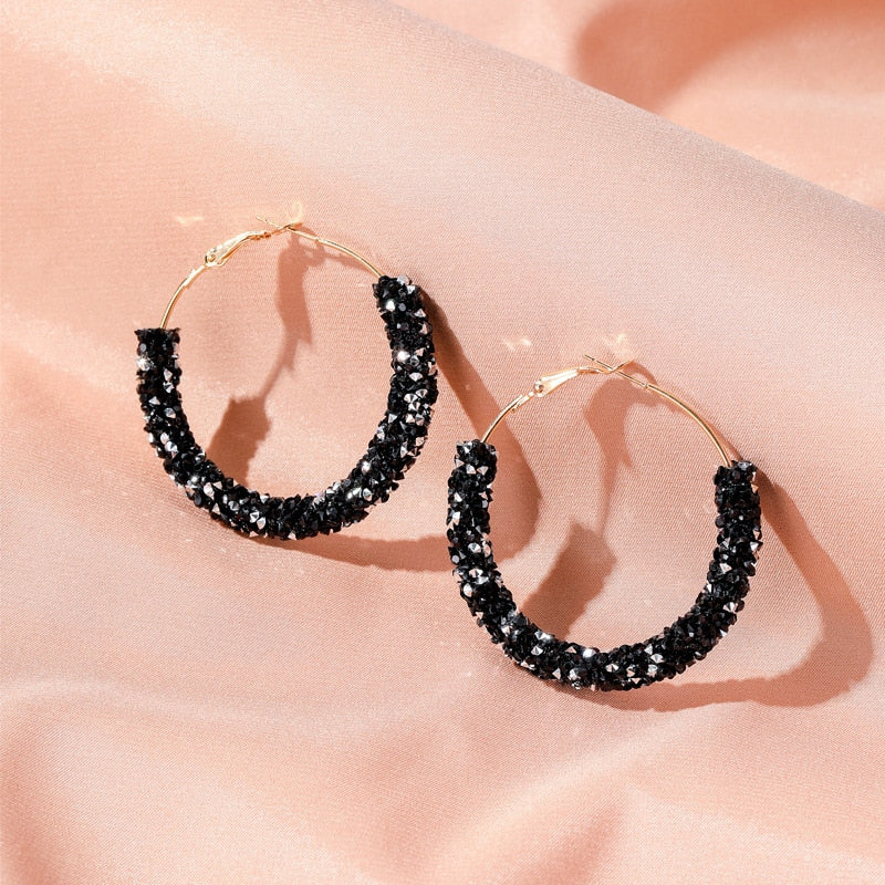 Shiny Black Round Lady Cute Hoop Earrings for Women Jewelry Girls Earrings