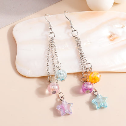 Mixed Color Star Beads Drop Dangle Earrings Trendy Women Fashion Earrings