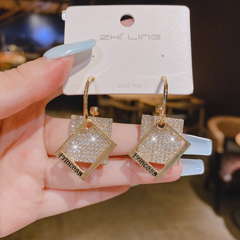 Rhinestone Princess Lady Cute Dangle Earrings for Women Jewelry Girls Earrings