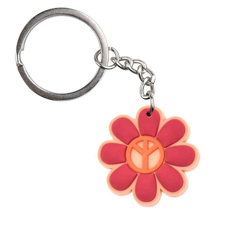 14 Styles PVC Keychain Peace and Love Butterfly Flower Sign Keychain Global