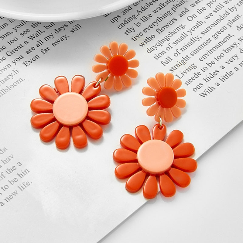 Pale Orange Flower Drop Earrings Women Travel Fashion Cartoon Earrings Creative