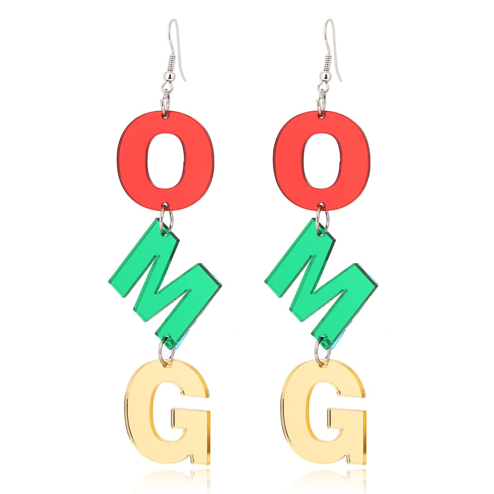 OMG Pendant Drop Earrings Women Travel Fashion Cartoon Earrings Creative Jewelry