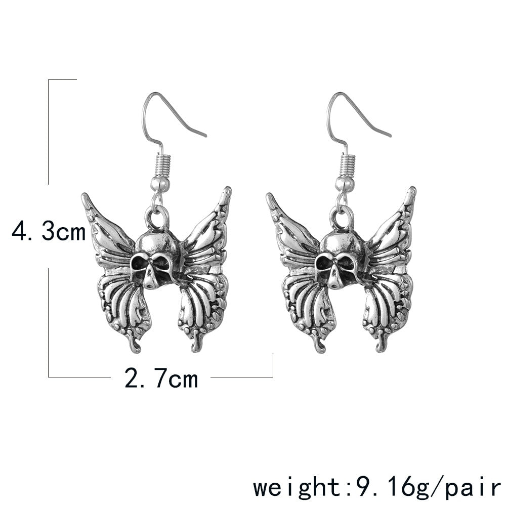 Gothic Vintage Skull Butterfly Dangle Earrings Charms Jewelry Fashion Creative