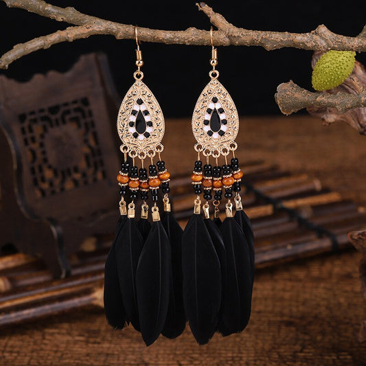 Drop Black Feather Decor Dangle Earrings for Fashion Stylish Jewelry Drop