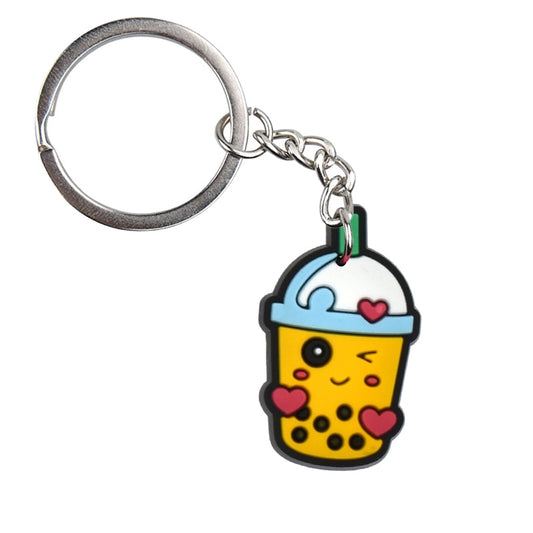 Yellow Cup Heart Bubble Tea Keychain Cartoon Key Holder Car handbag Keyring Gift