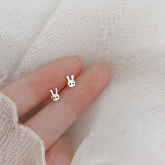 Silver-colored Rabbit Minimalist Cute Stud Earrings Women Mini Ear Piercing