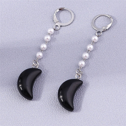 Black Stone Moon Shaped Drop Dangle Earrings Trendy Women Fashion Earrings