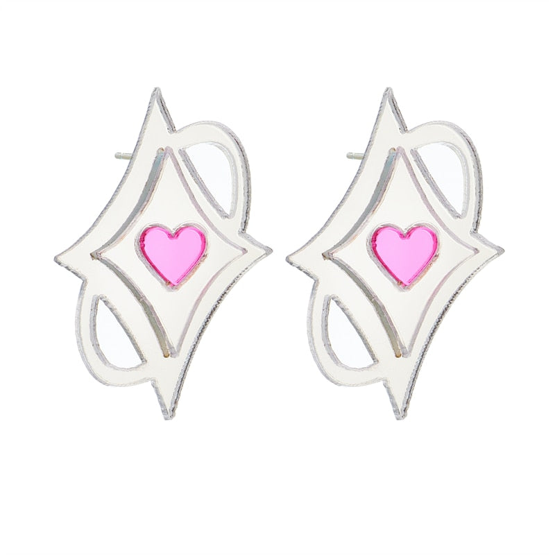 Rhombus and Heart Drop Earrings Women Travel Fashion Cartoon Earrings Creative