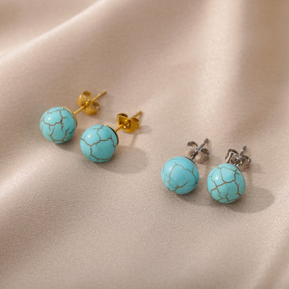 Bohemian Handmade Natural Blue Stone Beads Stud Earrings Women Travel Fashion