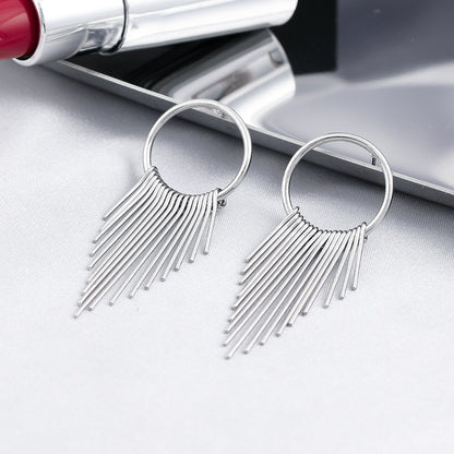 Layered Metal Tassel Dangle Earrings Women Girl Fashion Trendy Jewelry