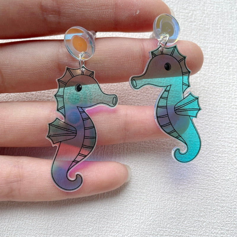 Blue Acrylic Seahorse Drop Earrings Women Gifts Earring Cute Girls Eardrop