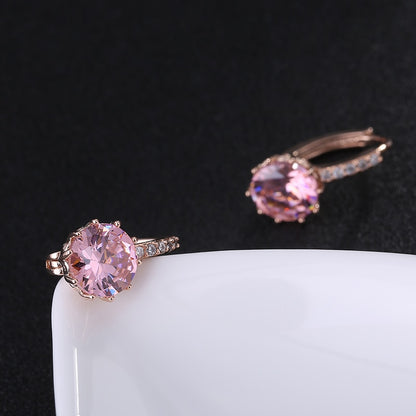 Pink Crystal Ear Buckle Ear Studs Earrings Female Fashion Earrings Jewelry Gifts