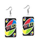 Uno Game Wild Card Drop Earrings Hip Hop Women Party Gift Jewelry Ear Fashion